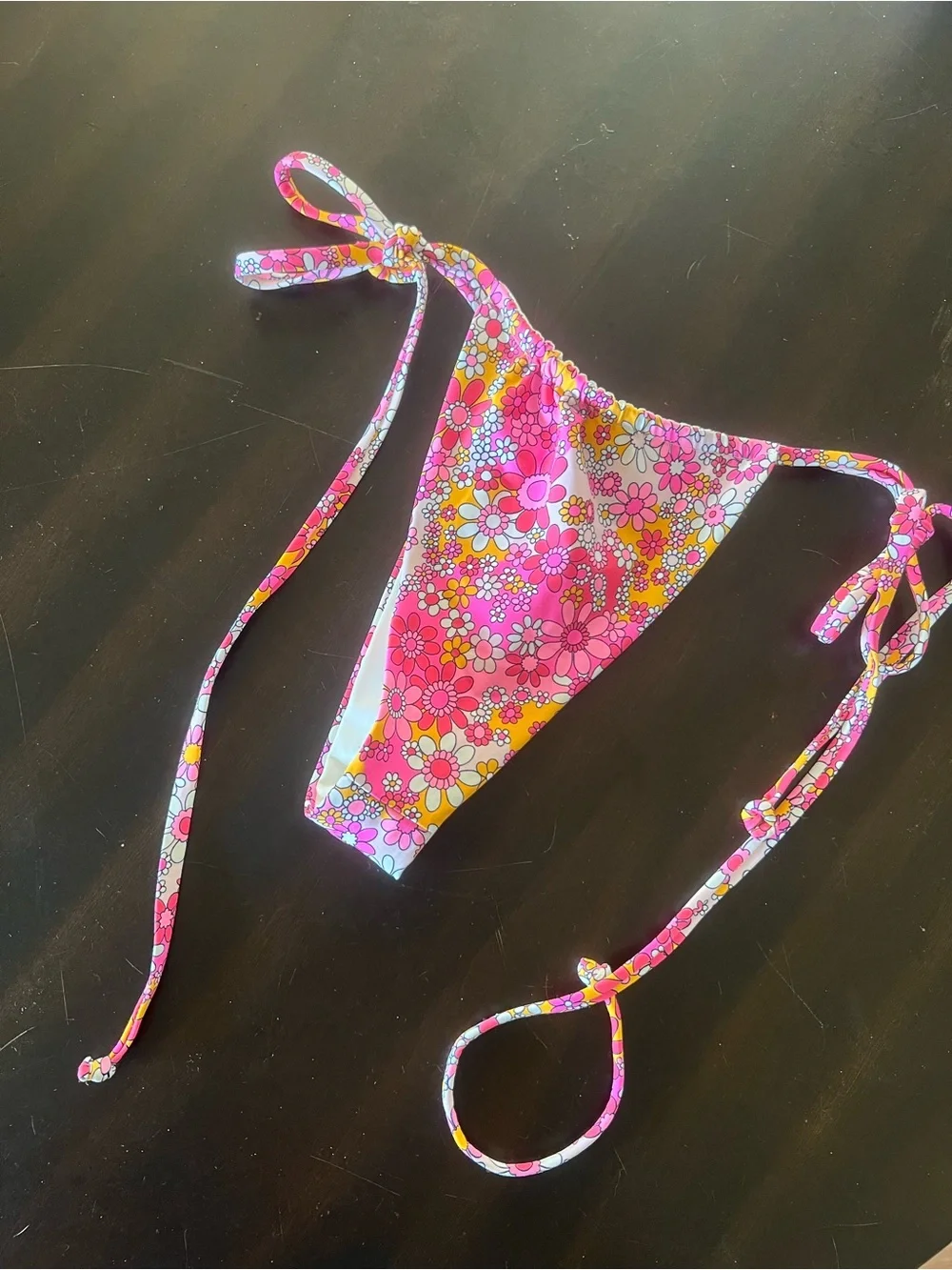 Frankie's Bikinis Pink & Yellow Floral Tie-Side Bikini Bottom